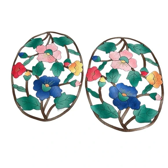 Vintage Hand-Stitched Ombré Floral Appliqué Placemats Doilies (Pair) - Picture 9 of 9